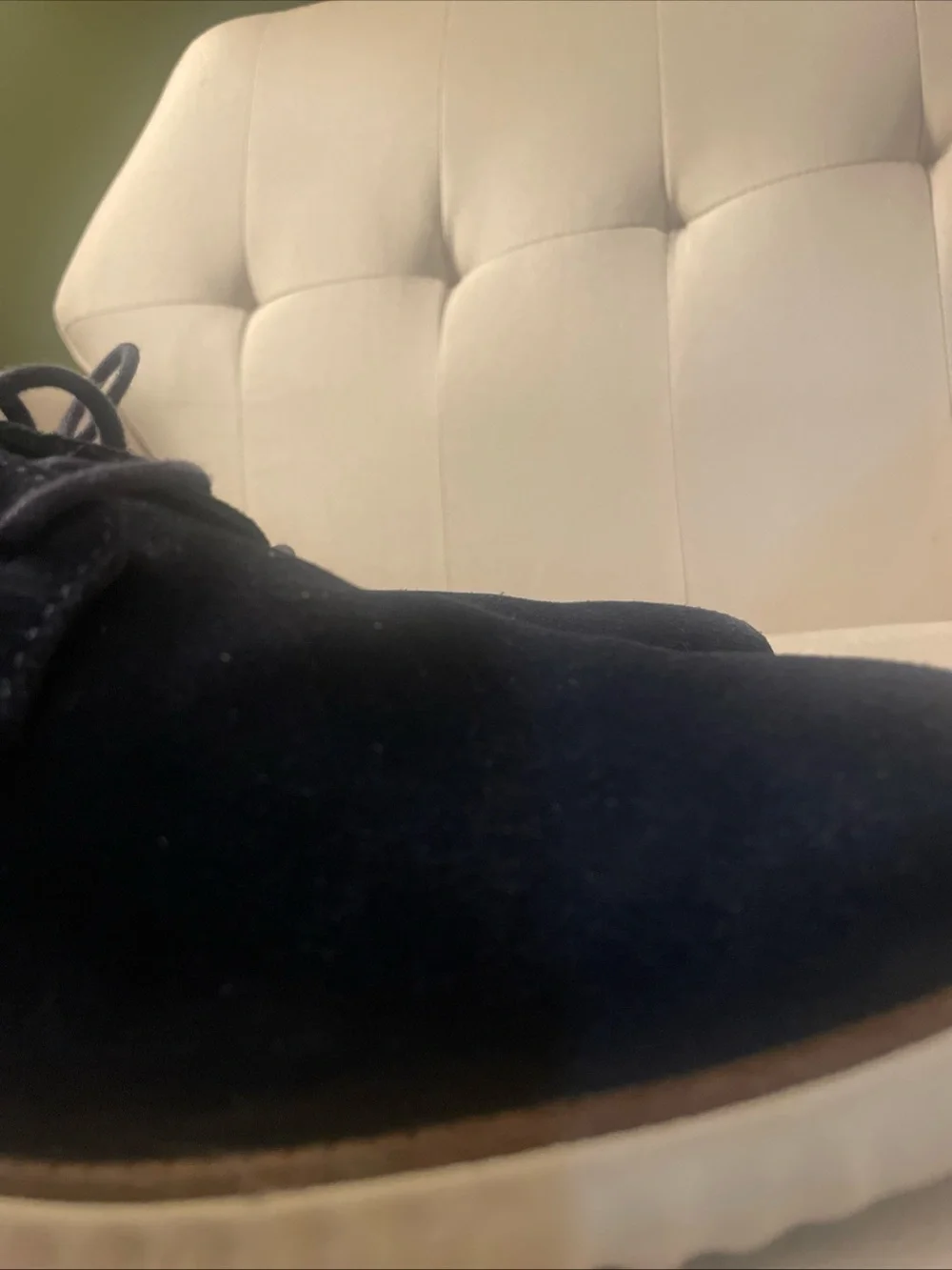 Cole Haan Navy Suede Derby Shoes with White Sole